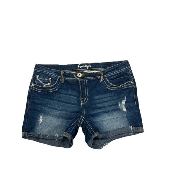 Amethyst Pants - Amethyst Cutt-Off Jeans Shorts Womens Size 11 Blue Faded Denim Cuffed Distressed